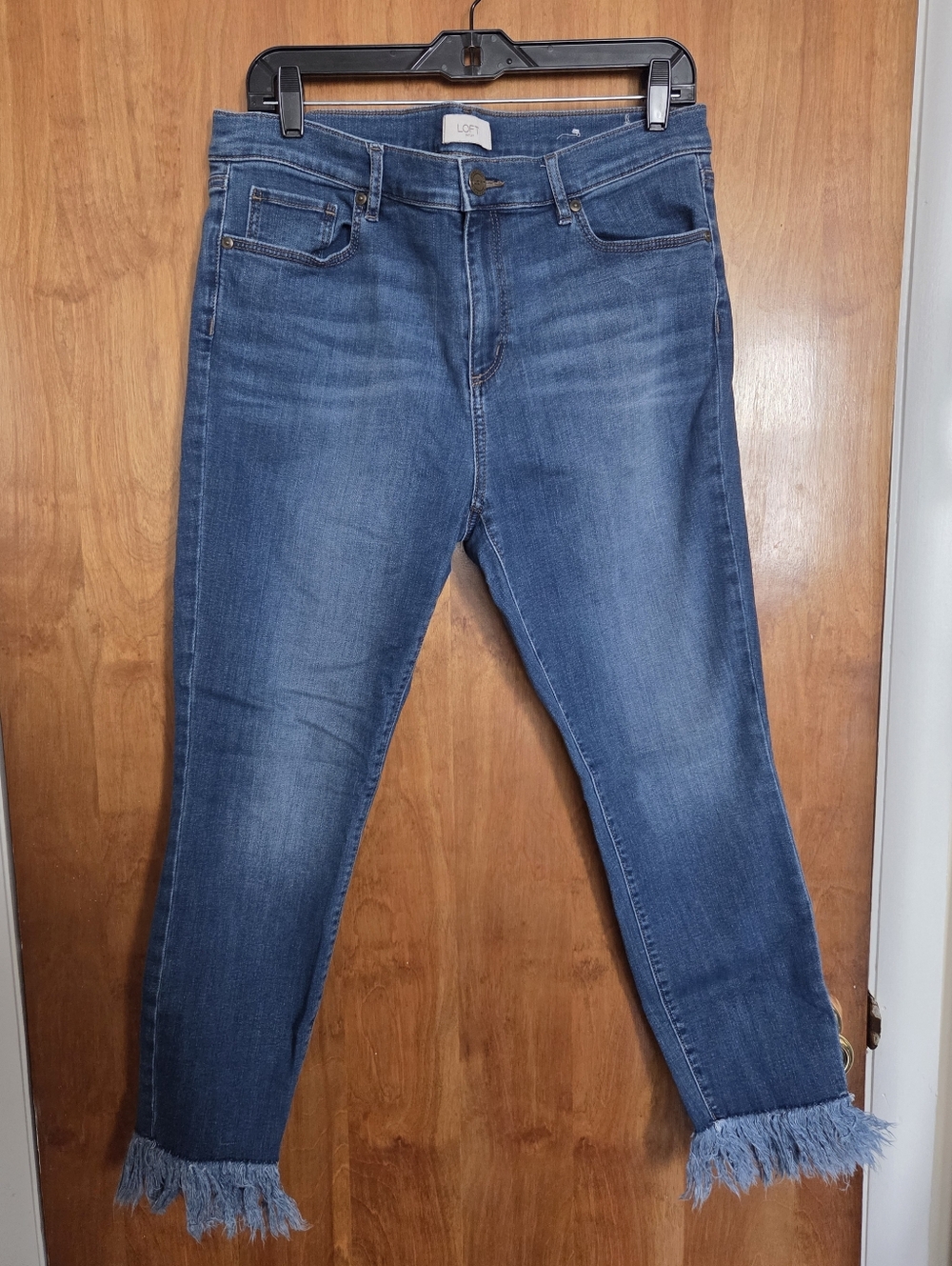 LOFT Medium Dark Blue Frayed Hem Ankle Jeans